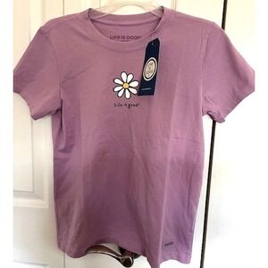 NWT Life Is Good Flower Crusher Purple Basic T-Shirt Women's Size SMALL